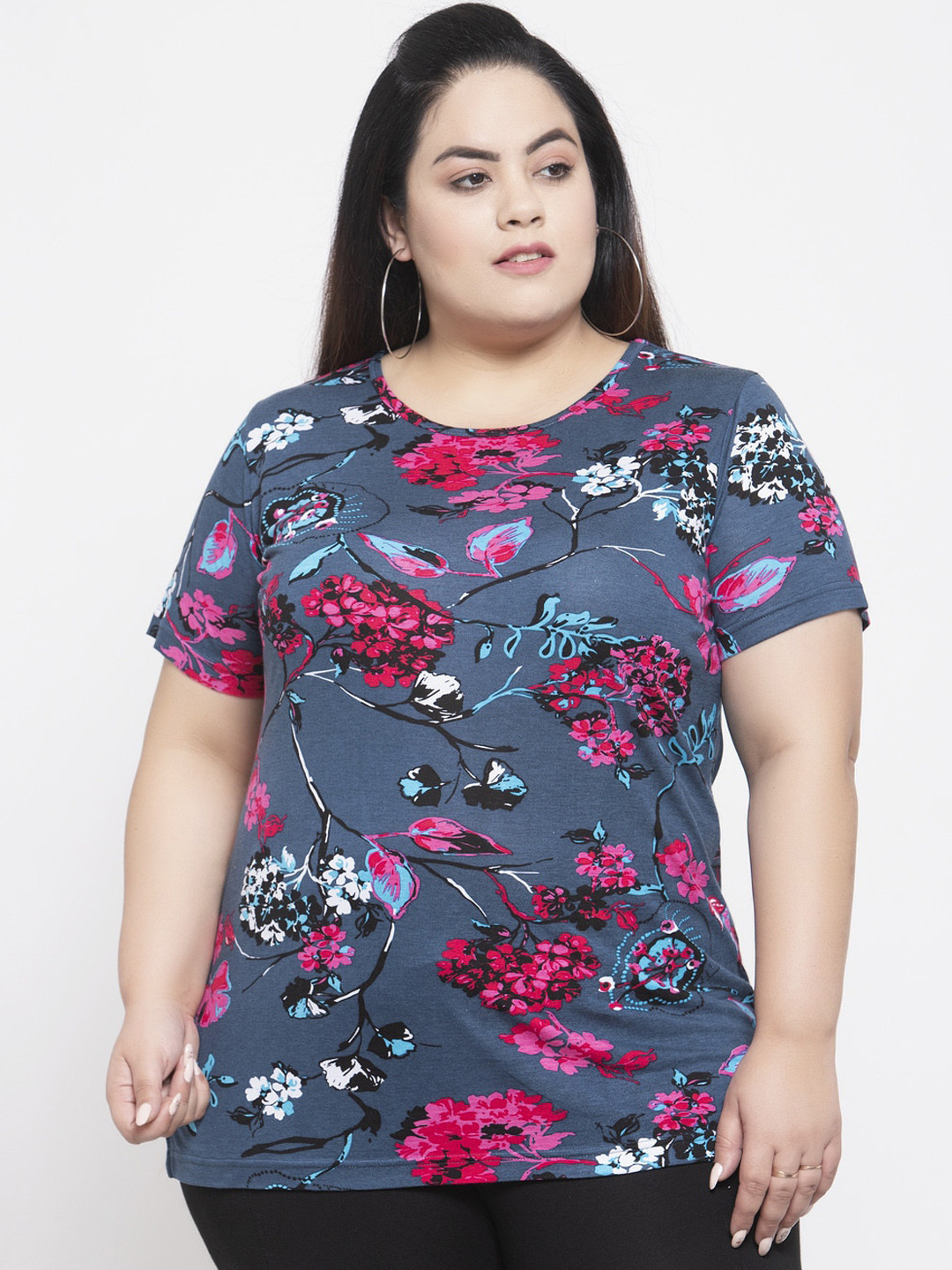 Buy PlusS Women Blue Printed Round Neck T Shirt - Tshirts for Women ...