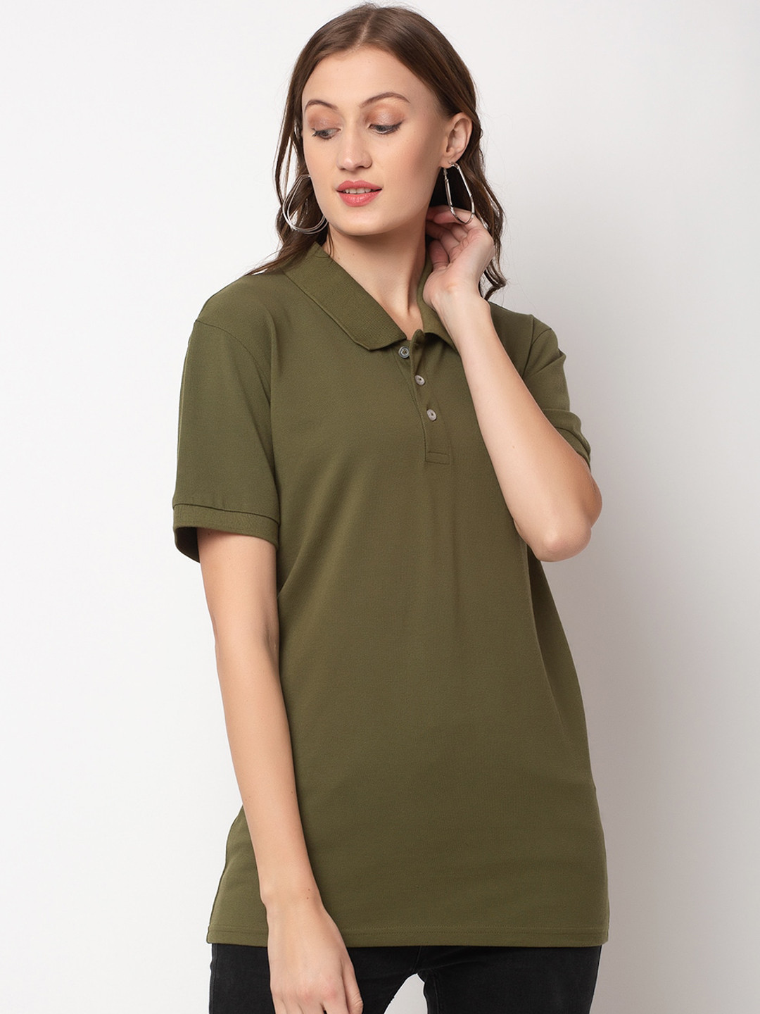 Buy DOOR74 Women Olive Green Solid Polo Collar T Shirt Tshirts for Women 13752302 Myntra