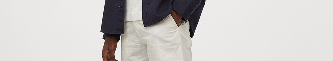 Buy H&M Men White Solid Cotton Shorts Slim Fit - Shorts for Men ...