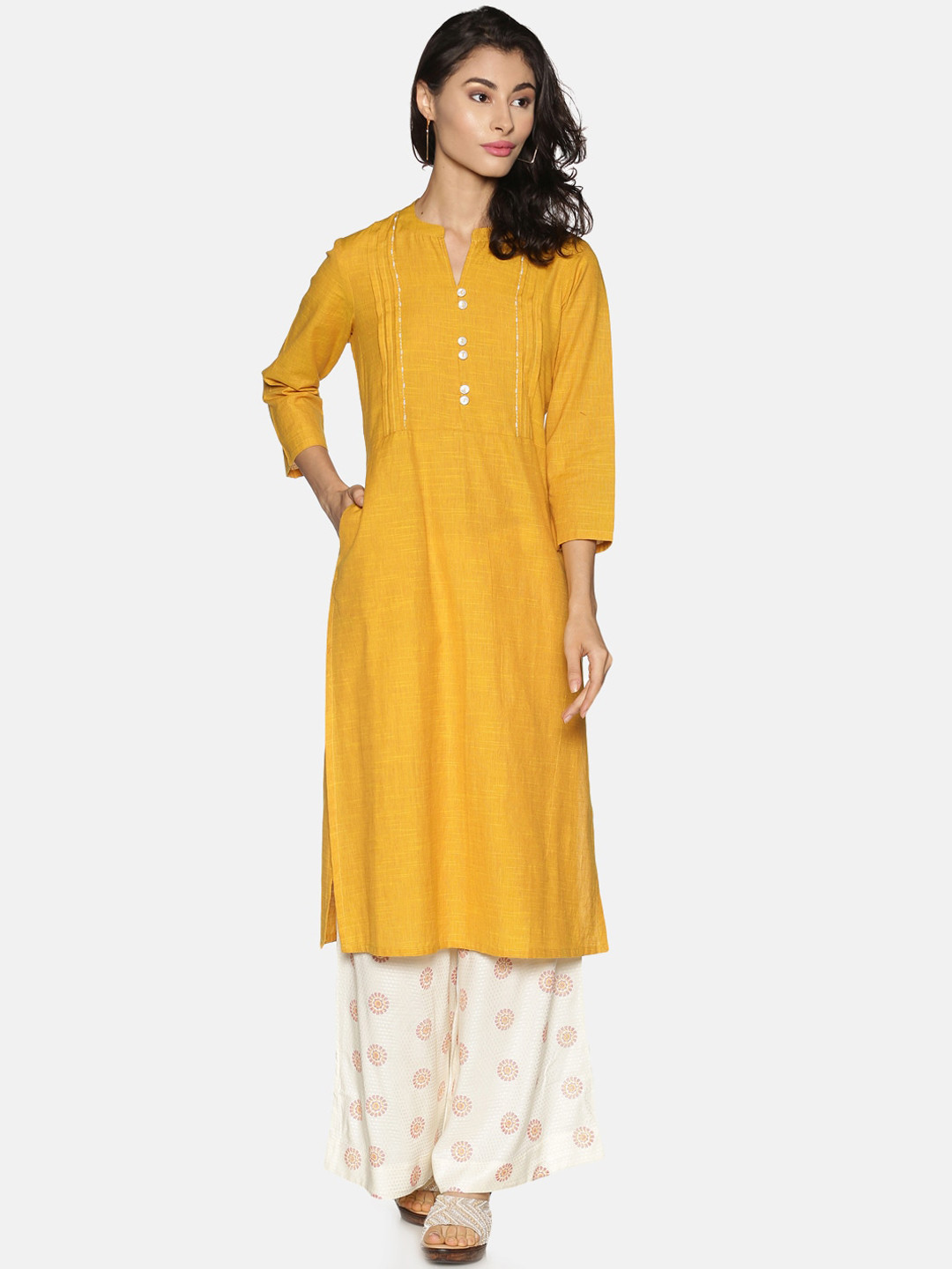 Buy Saffron Threads Women Yellow Solid Kurta Kurtas for Women