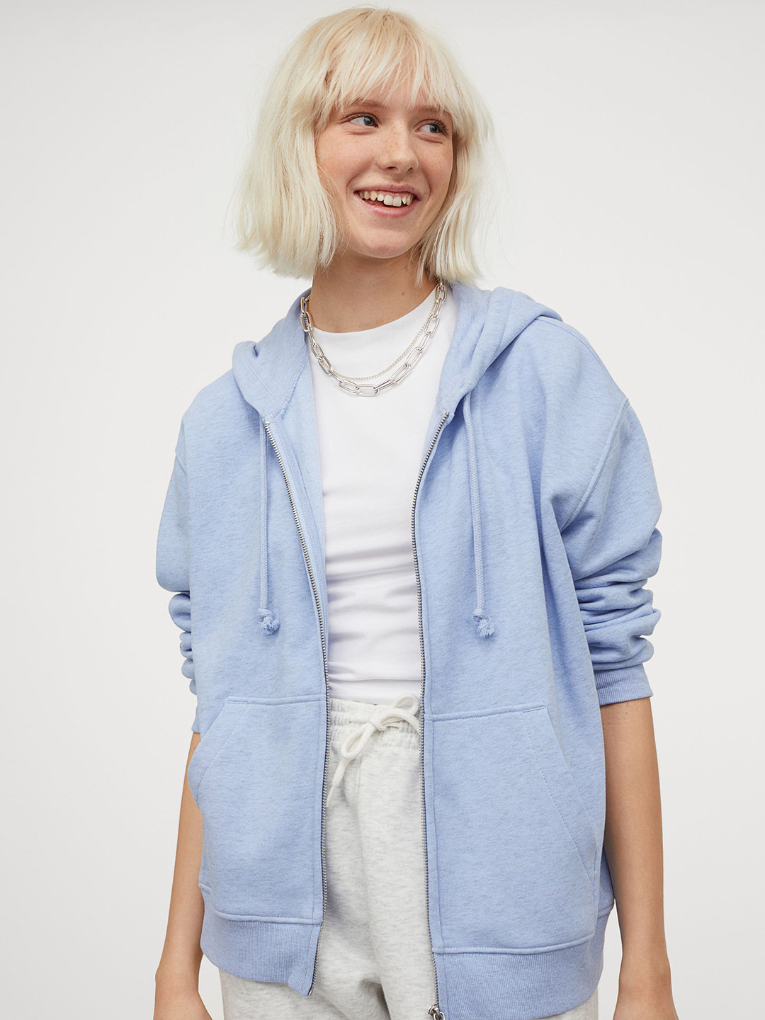 Buy H&M Women Blue Solid Zip Through Hoodie Sweatshirts for Women 13758866 Myntra