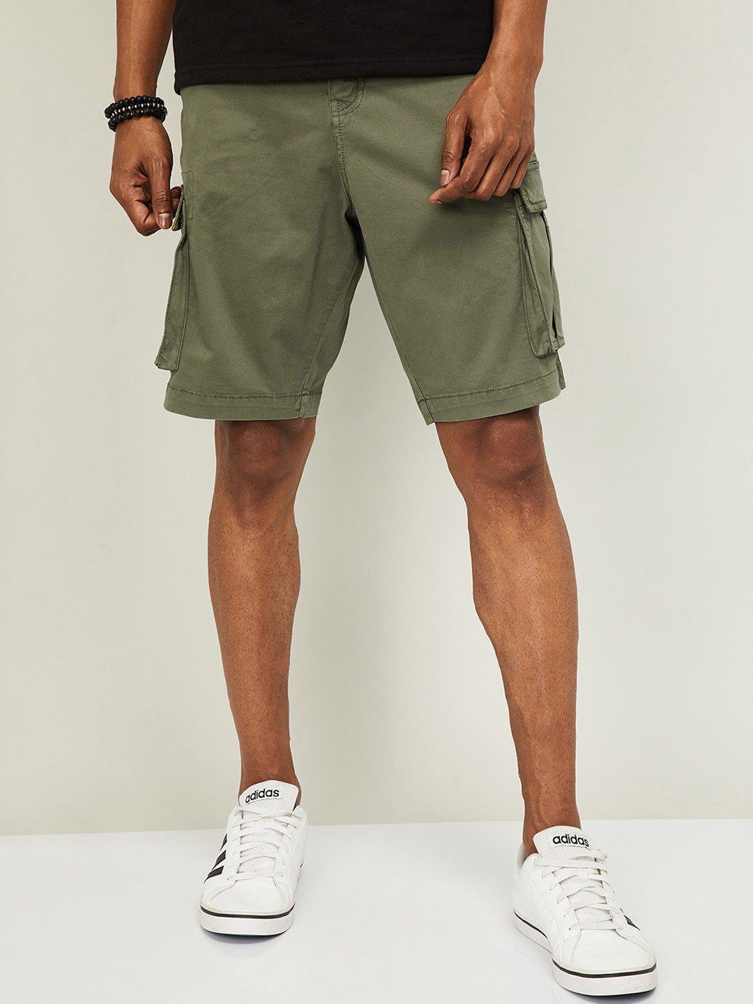 Buy Forca By Lifestyle Men Olive Green Solid Regular Fit Cargo Shorts