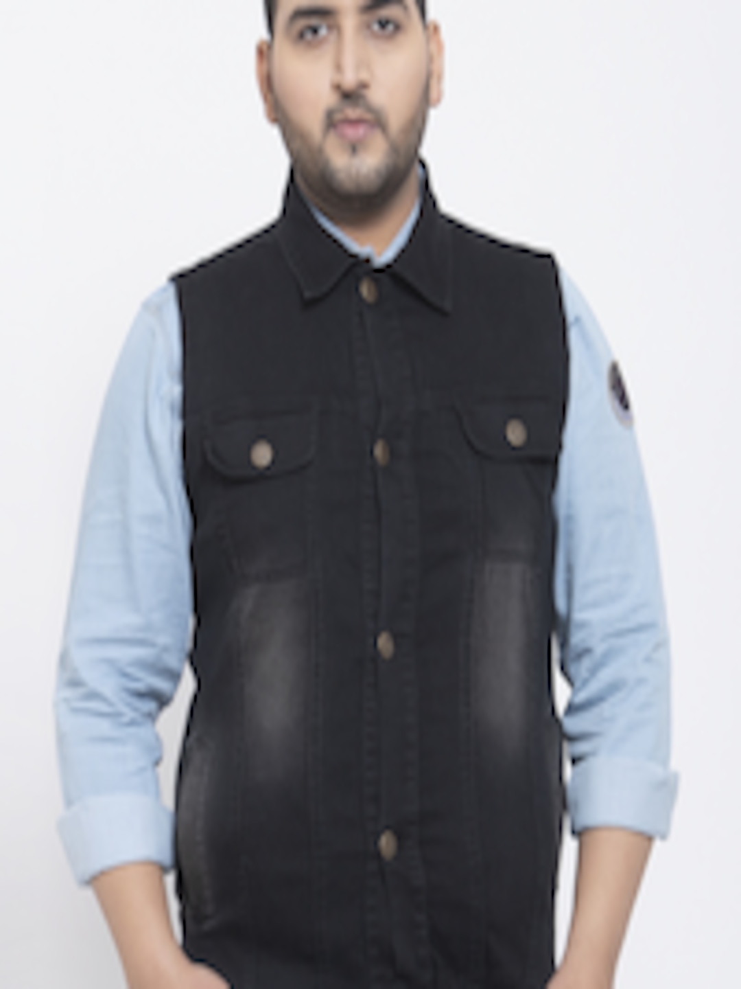 Buy PlusS Men Plus Size Black Solid Sleeveless Denim Jacket - Jackets ...