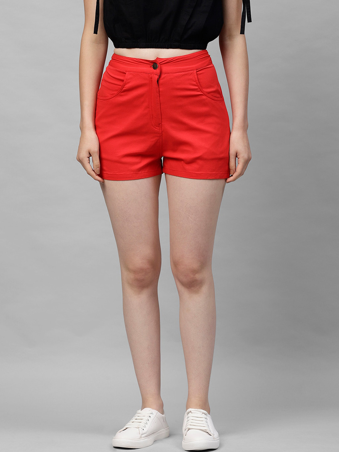 Buy Athena Women Red Solid Regular Fit Chino Shorts Shorts for Women