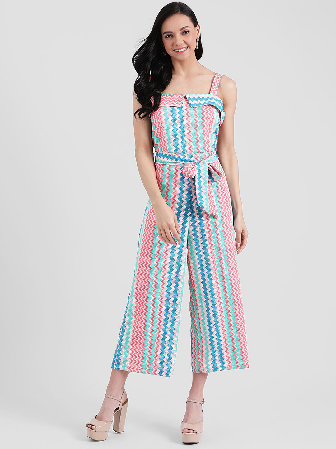 Buy Zink London Women Blue Pink Striped Basic Jumpsuit Jumpsuit For 
