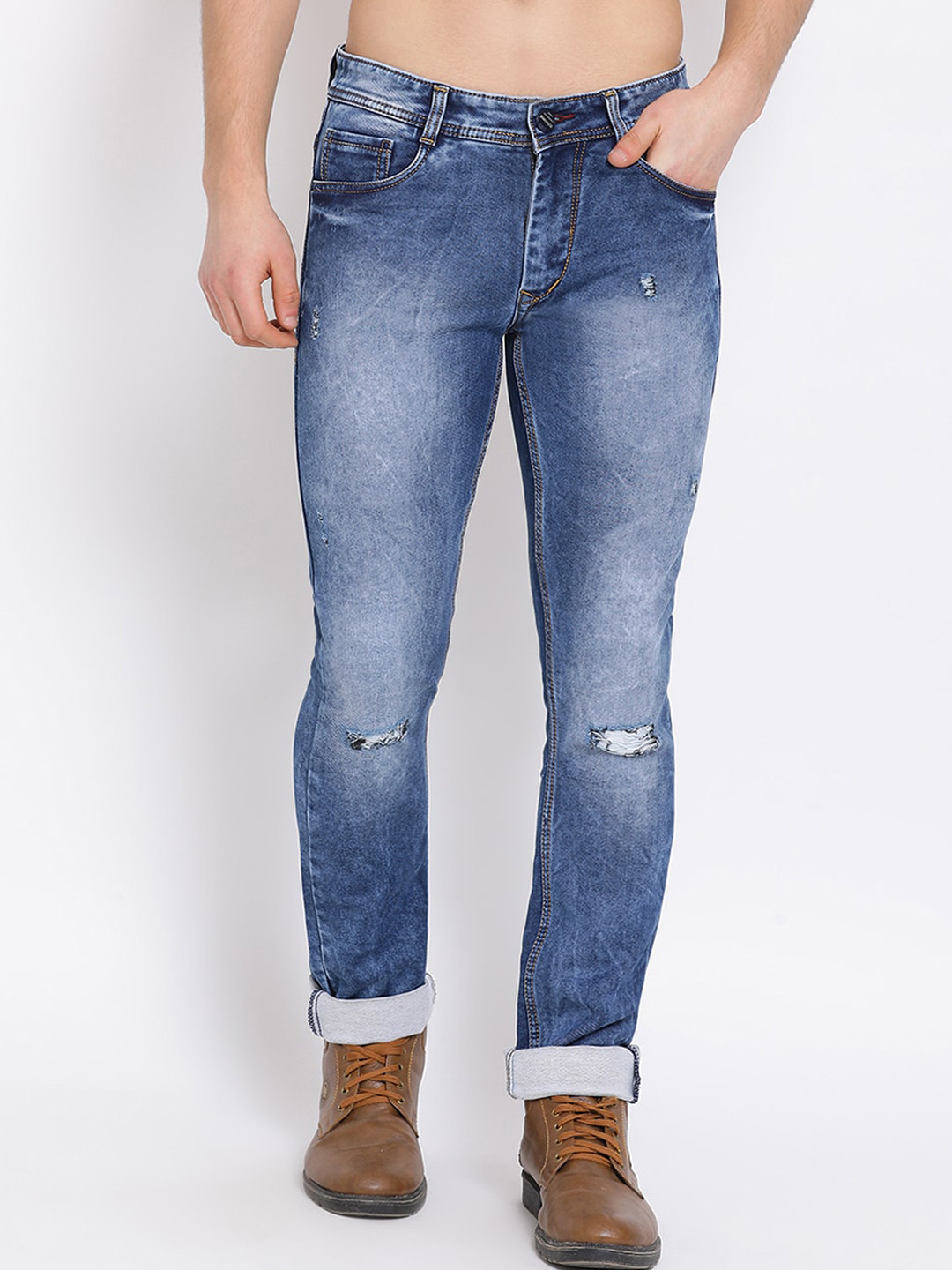 Buy COBB Men Blue Slim Fit Mid Rise Low Distress Jeans Jeans for Men