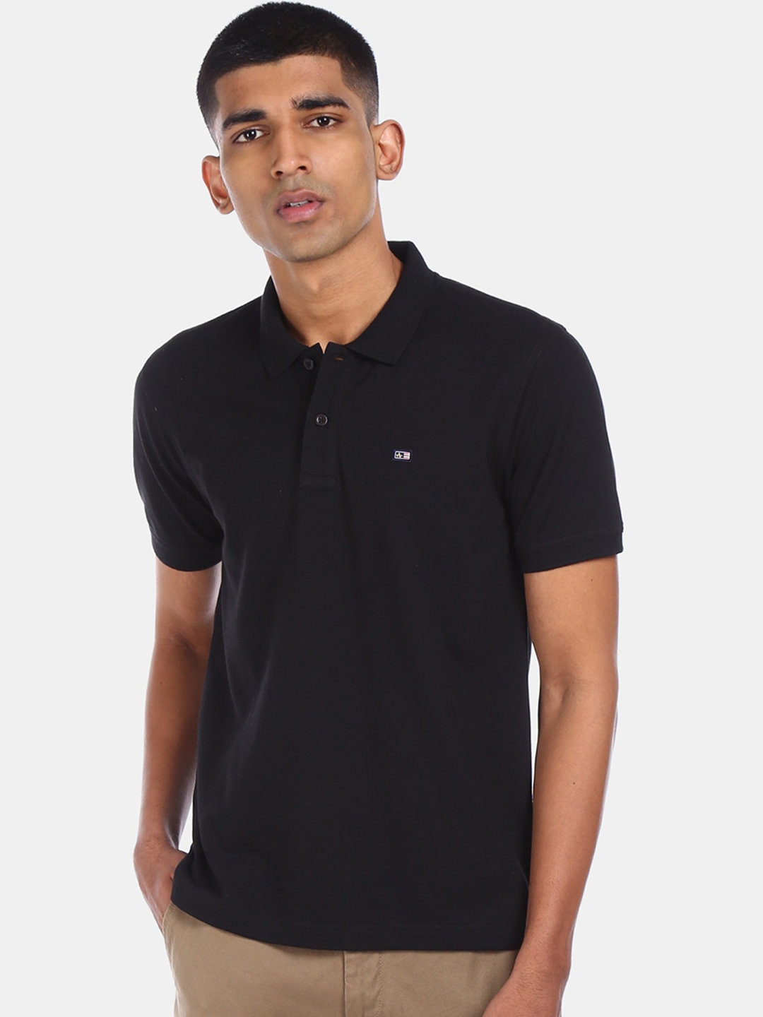 Buy Arrow Sport Men Black Solid Polo Collar T Shirt - Tshirts for Men ...