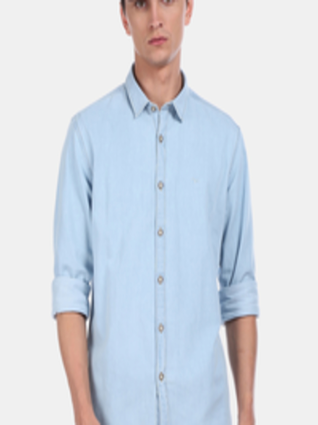 Buy Flying Machine Men Blue Regular Fit Solid Cotton Casual Shirt ...