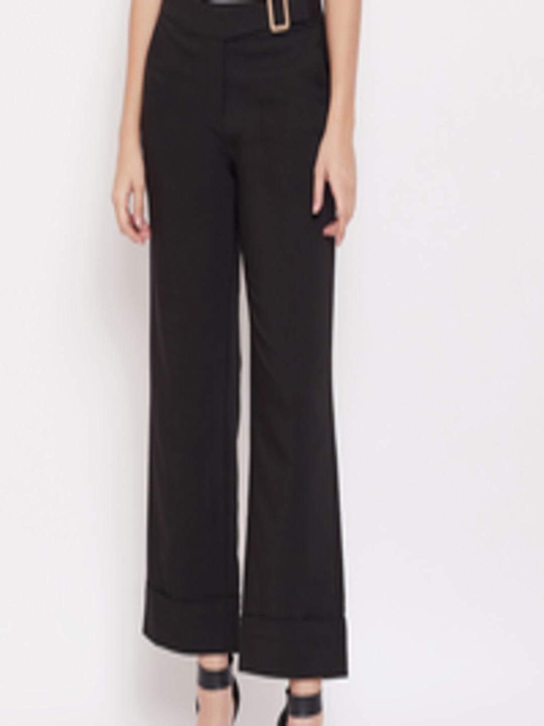 Buy Madame Women Black Regular Fit Solid Parallel Trousers - Trousers ...