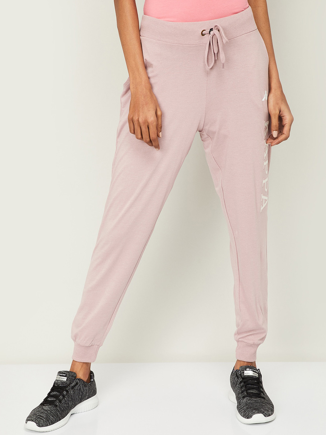 Buy Kappa Women Mauve & White Brand Logo Joggers Track Pants for