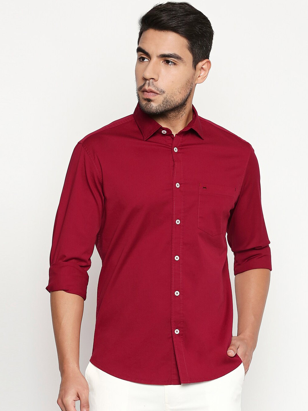 Buy Basics Men Red Slim Fit Solid Casual Shirt - Shirts for Men ...