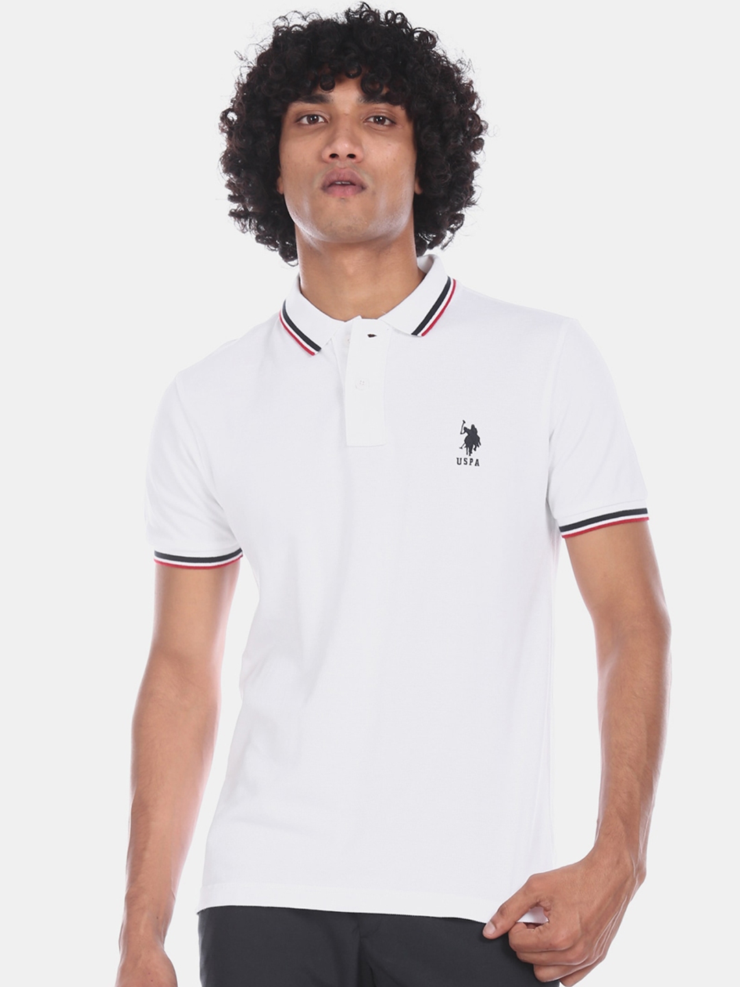 Buy U.S. Polo Assn. Men White Solid Polo Collar T Shirt - Tshirts for ...