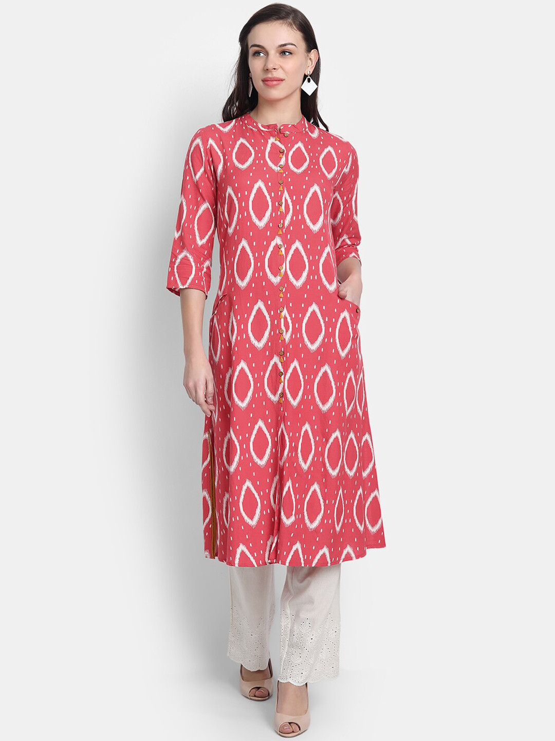 Buy FabGLOBAL Women Coral Printed A Line Kurta Kurtas for Women
