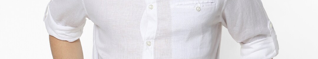 Buy Celio Men White Regular Fit Solid Pure Linen Casual Shirt - Shirts ...