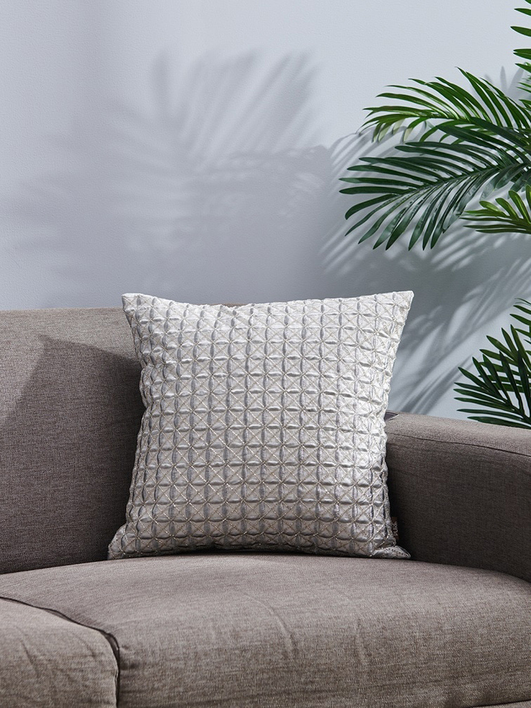 Buy Pure Home And Living Silver Toned & Grey Single Geometric Square Cushion Covers Cushion