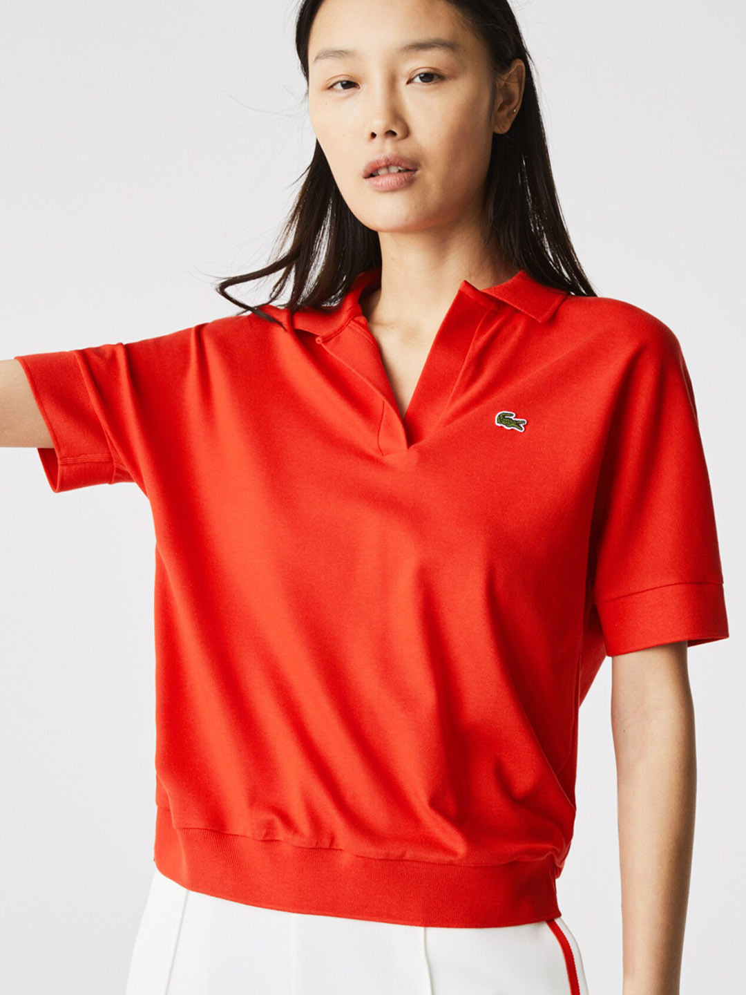 Buy Lacoste Women Red Solid Polo Collar T Shirt Tshirts for Women 13780388 Myntra