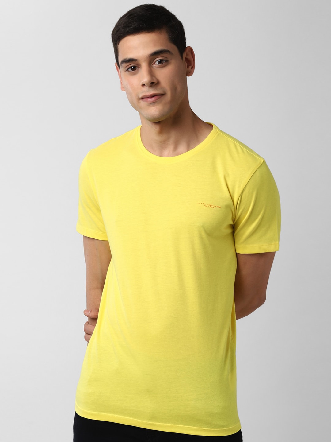Buy Peter England Casuals Men Yellow Solid Round Neck T Shirt - Tshirts ...