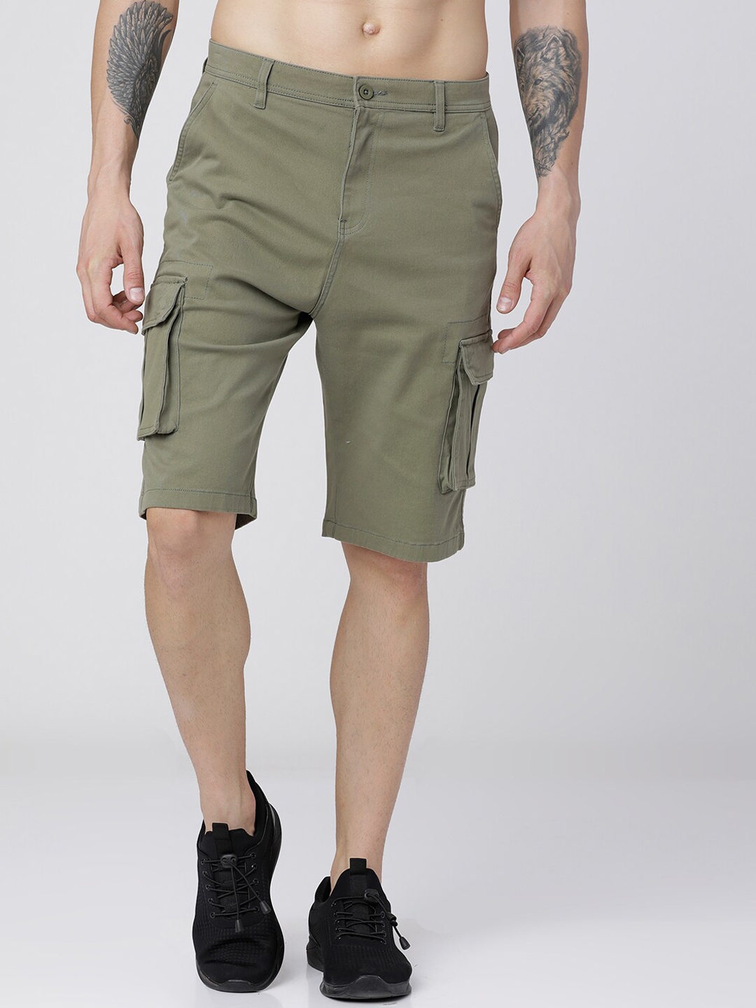 Buy HIGHLANDER Men Olive Green Solid Slim Fit Cargo Shorts - Shorts for ...