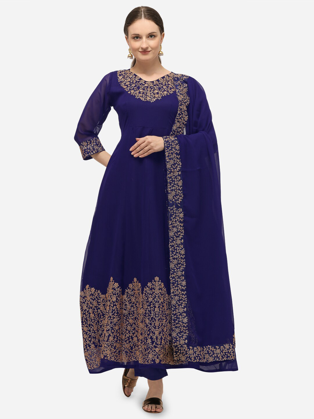 Buy SAADHVI Women Navy Blue Embroidered Dress Material Dress Material