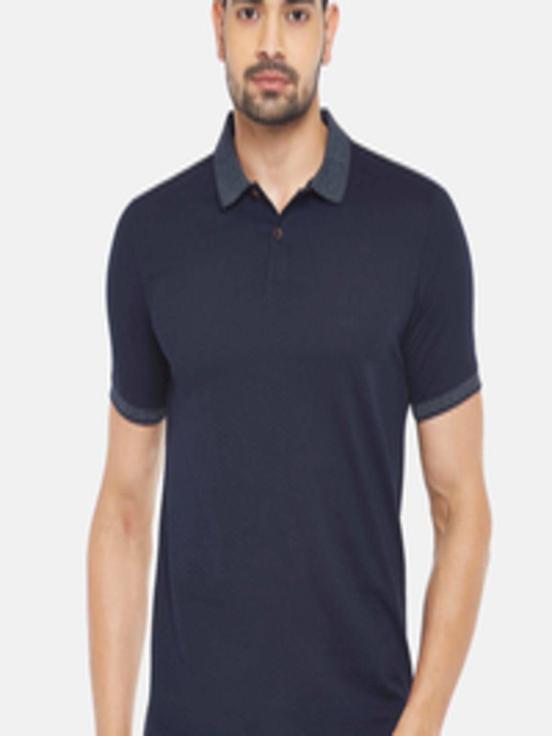 Buy BYFORD By Pantaloons Men Navy Blue Solid Polo Collar T Shirt ...