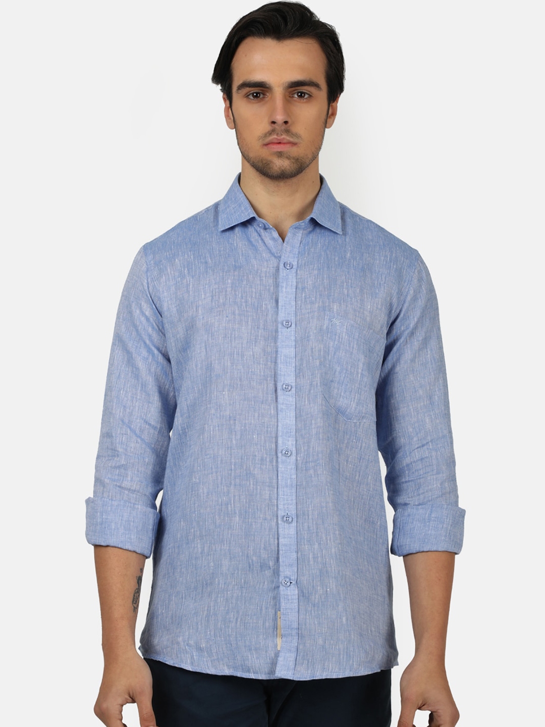 Buy Monte Carlo Men Blue Regular Fit Solid Linen Casual Shirt - Shirts ...