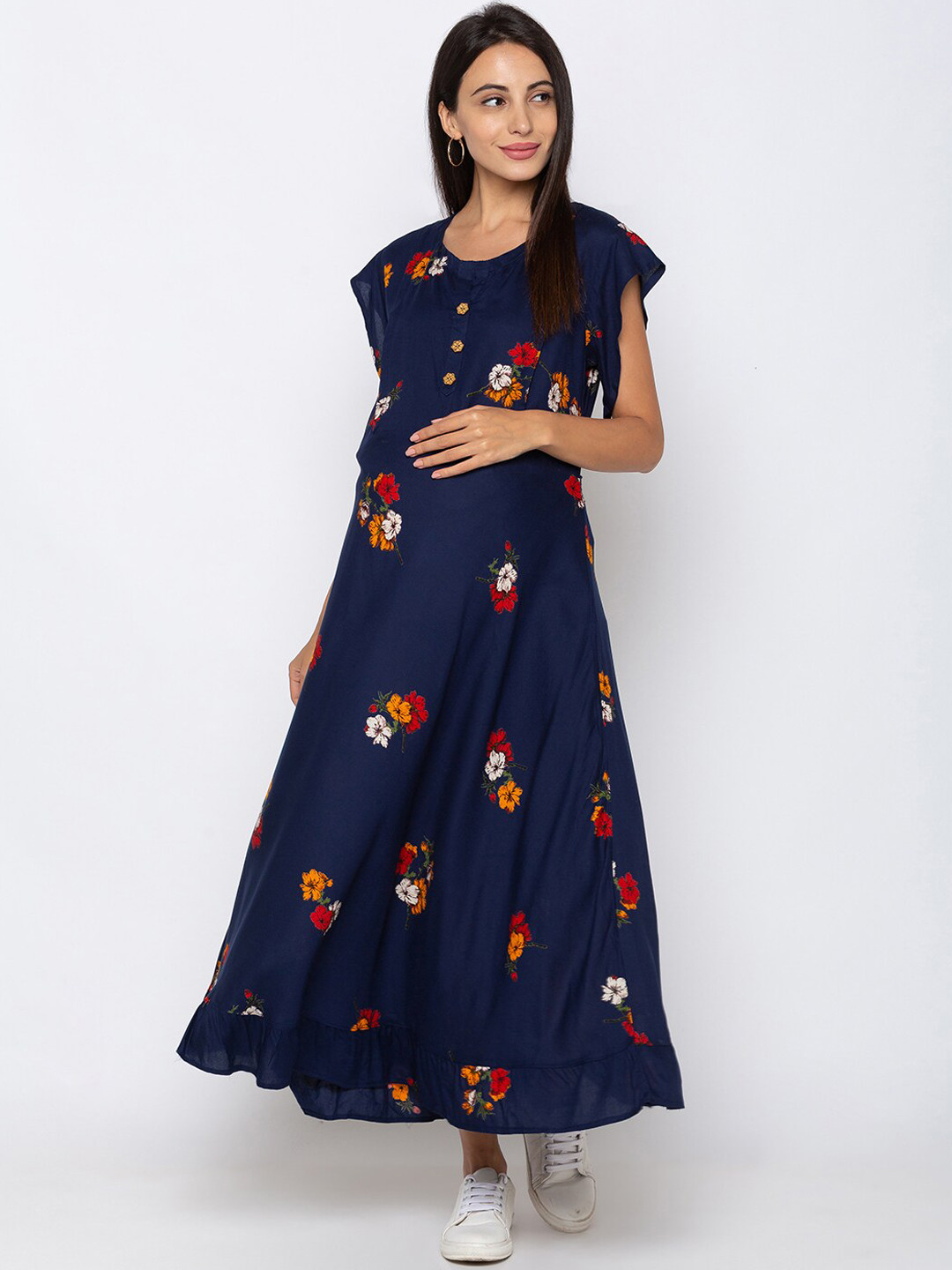 Buy MomToBe Women Navy Blue Printed Maternity Maxi Nursing Dress Dresses for Women 13856972