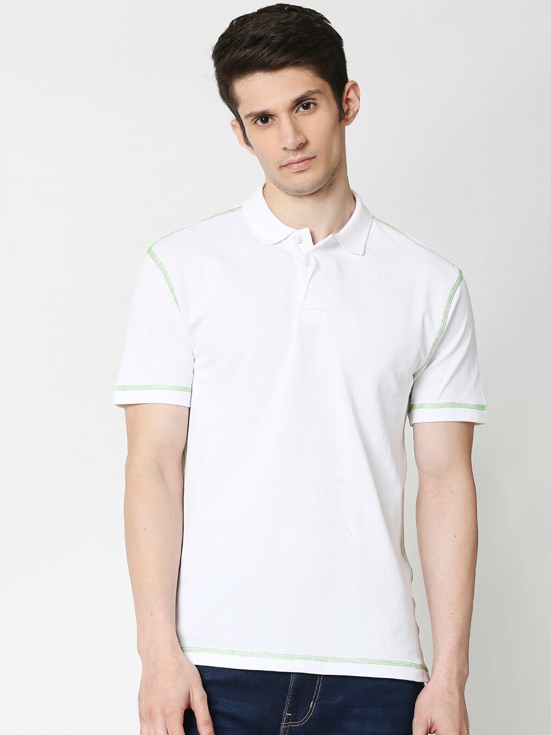 Buy Bewakoof Men White Solid Polo Collar T Shirt - Tshirts for Men ...