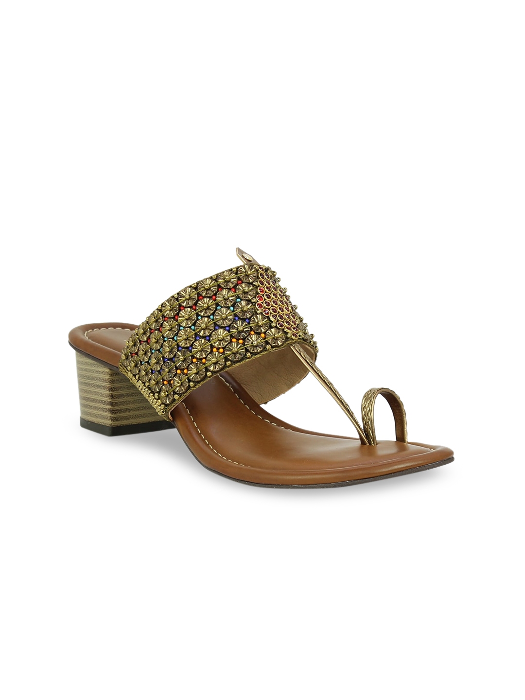 gold square toe block heels
