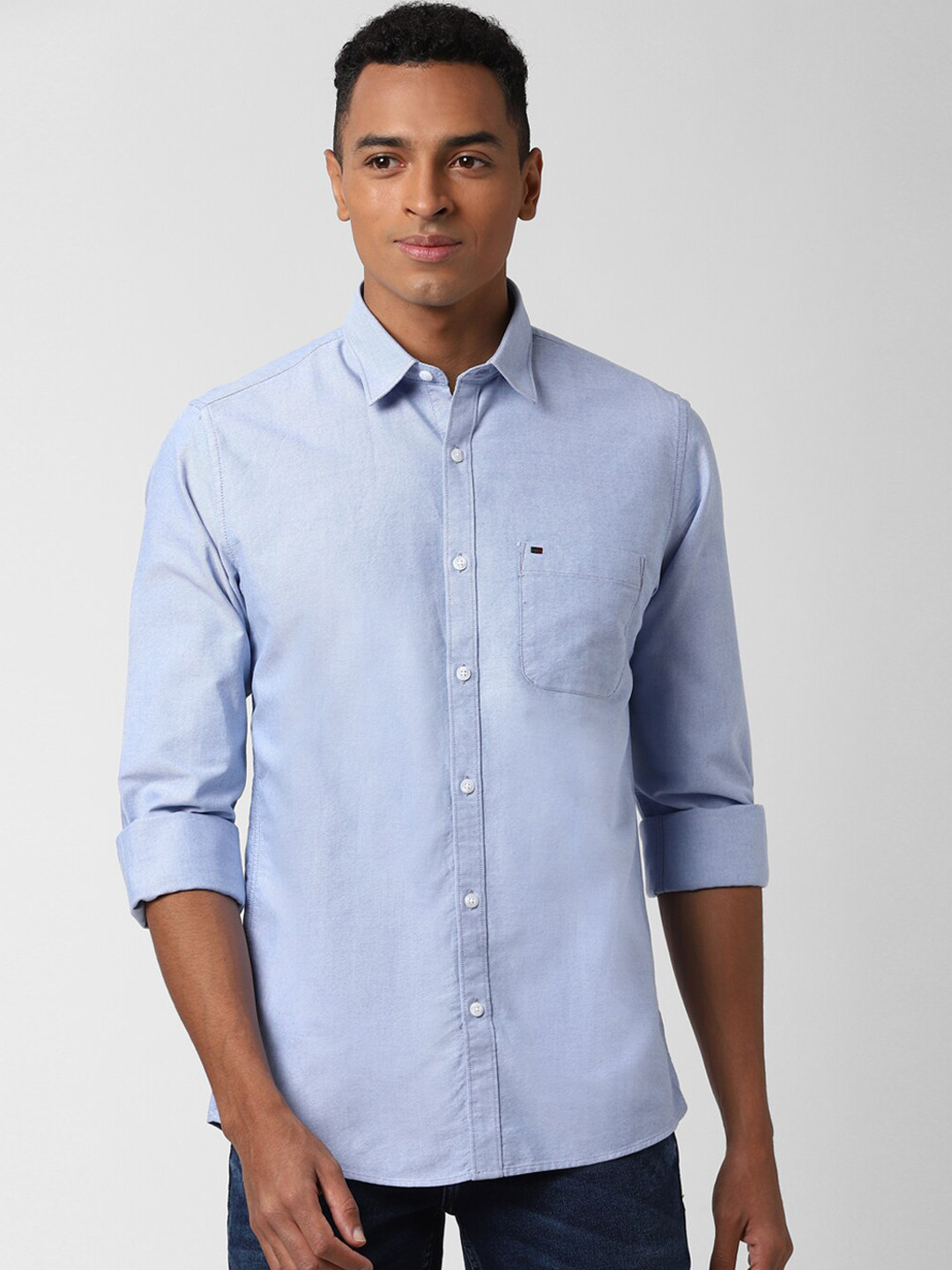 Buy Peter England Casuals Men Blue Slim Fit Solid Cotton Casual Denim