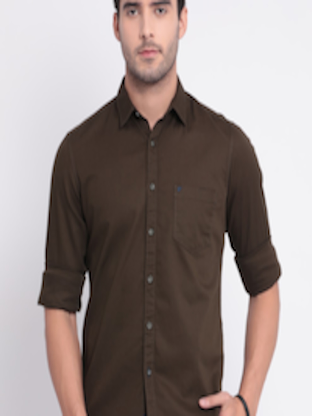 Buy T Base Men Olive Brown Slim Fit Solid Casual Shirt - Shirts for Men ...