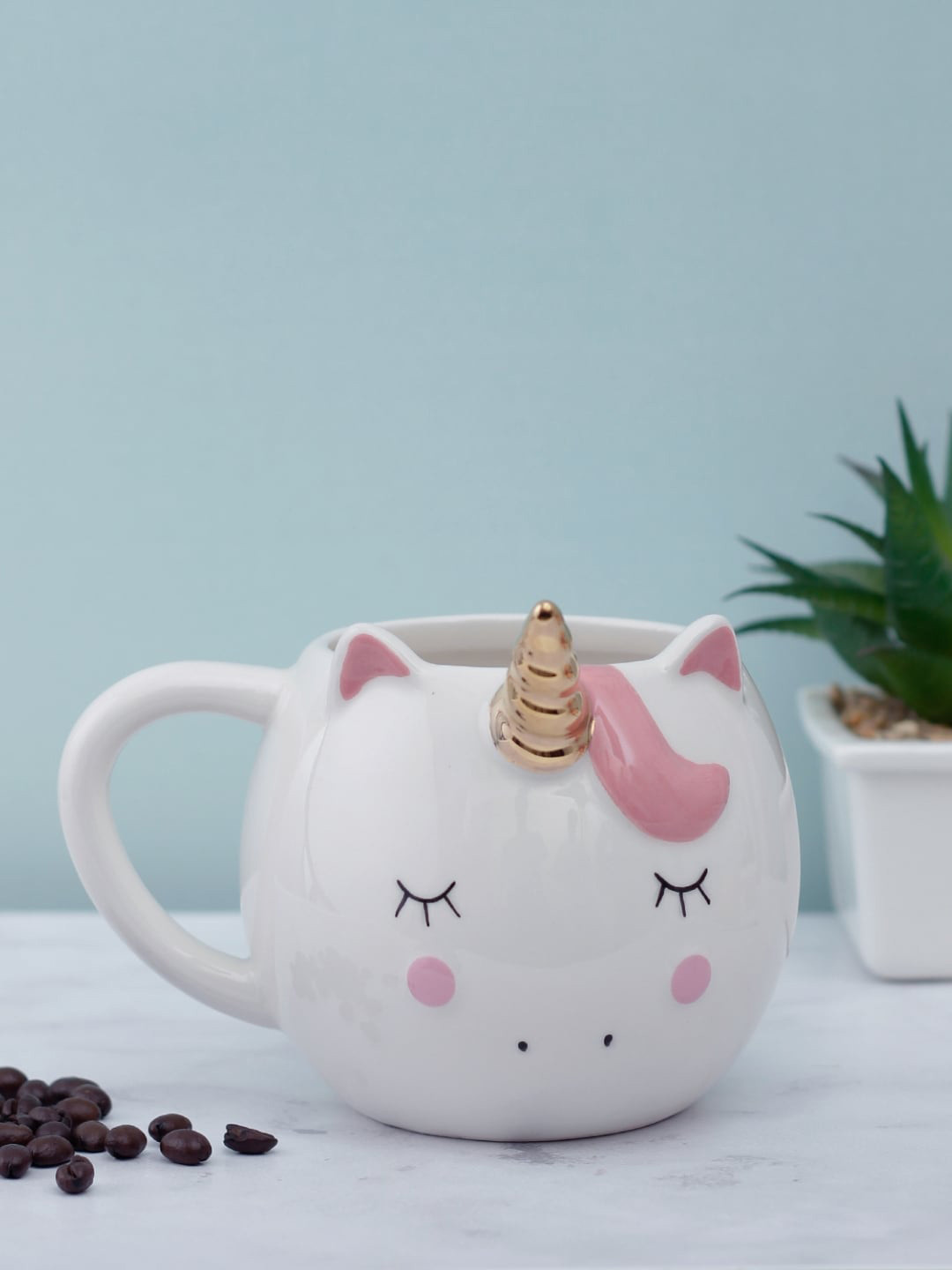 Buy A Vintage Affair Home Decor White & Pink Printed Ceramic Mugs