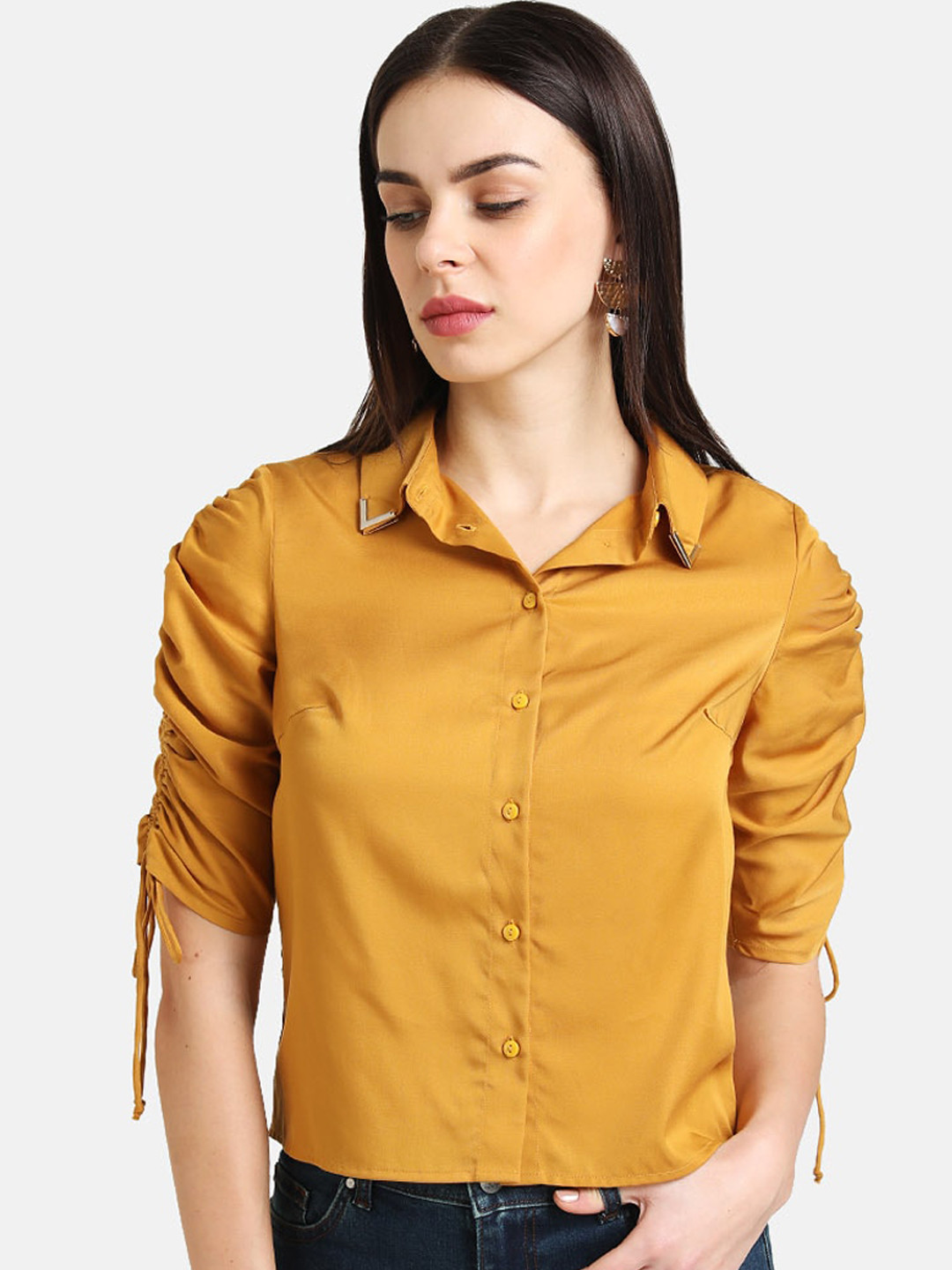 Buy Kazo Women Mustard Yellow Regular Fit Solid Casual Shirt Shirts