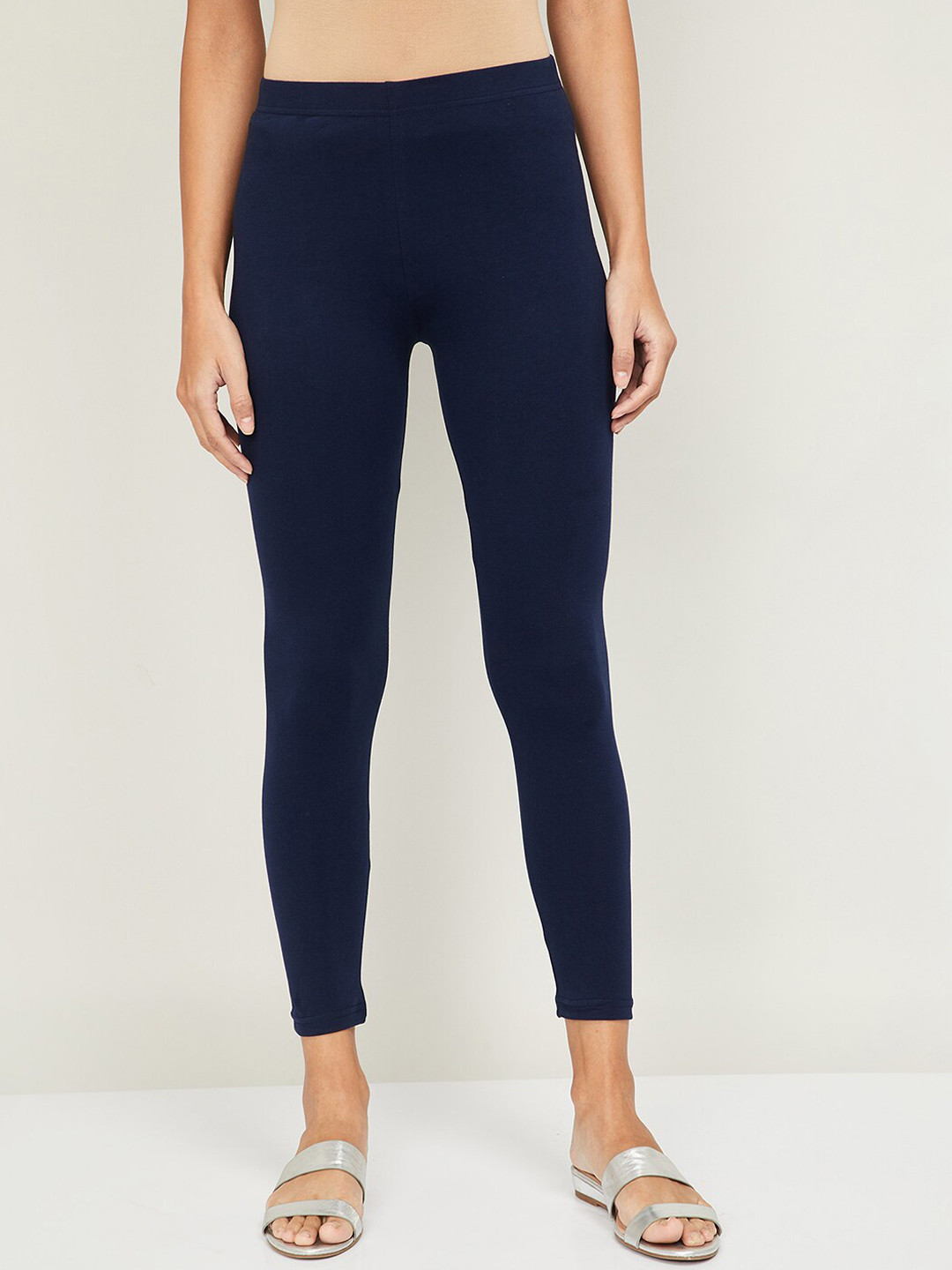 Buy Melange By Lifestyle Women Navy Blue Solid Ankle Length Leggings