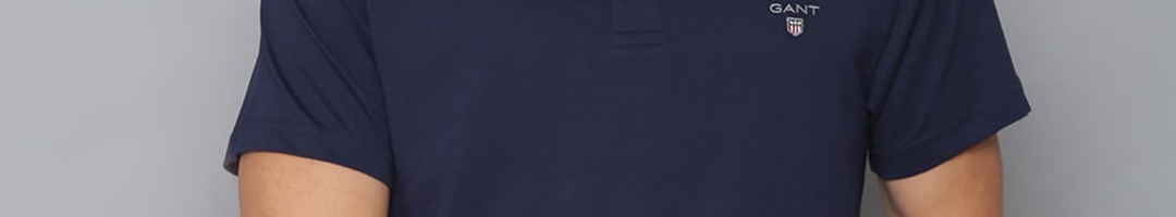 Buy GANT Men Navy Blue Solid Polo Collar T Shirt - Tshirts for Men ...