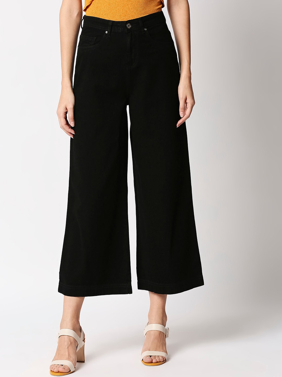 High Star Women Black High Rise Clean Look Wide Leg Jeans