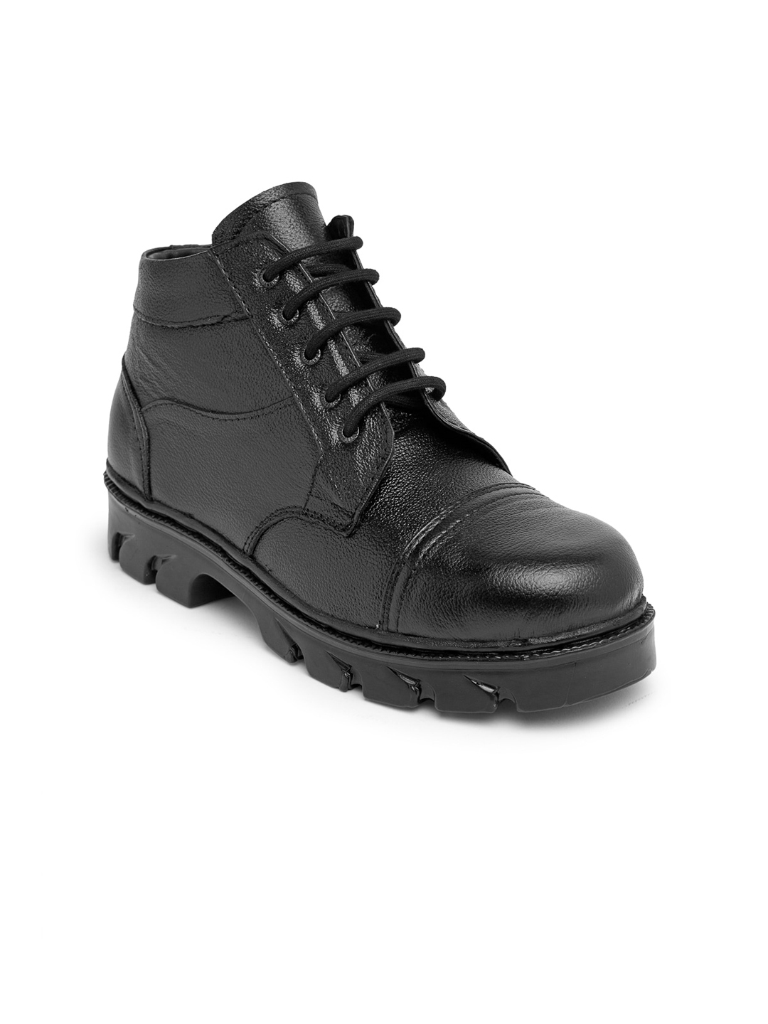 Buy Teakwood Leathers Men Black Leather Mid Top Flat Boots - Casual