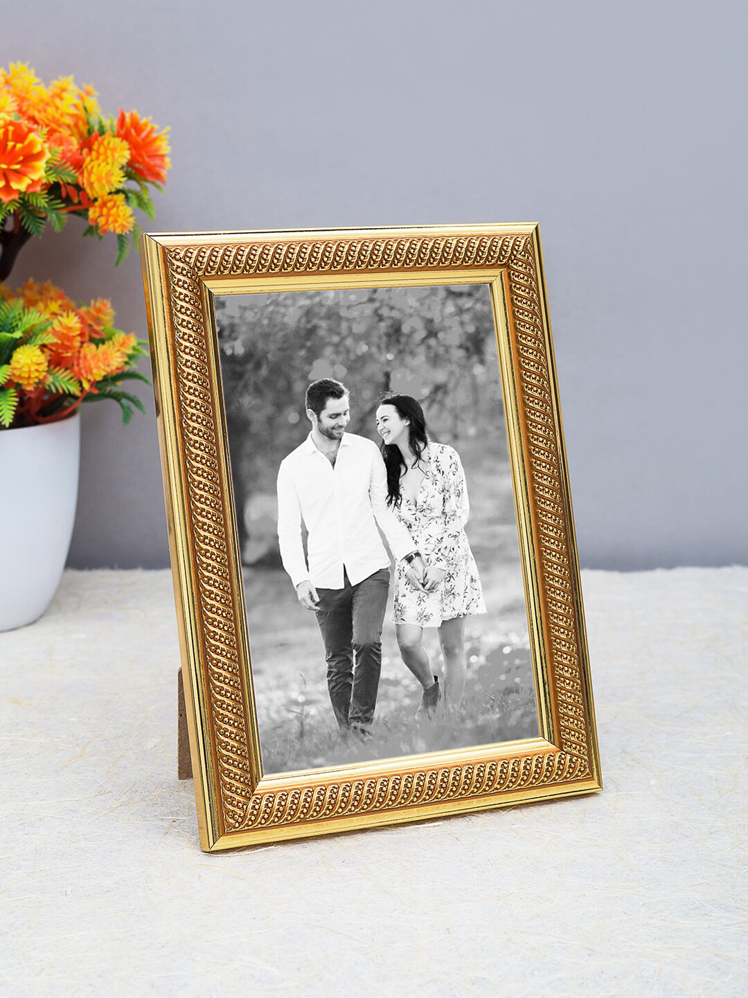 Buy Golden Peacock Gold Toned Textured Table Top Photo Frame Photo