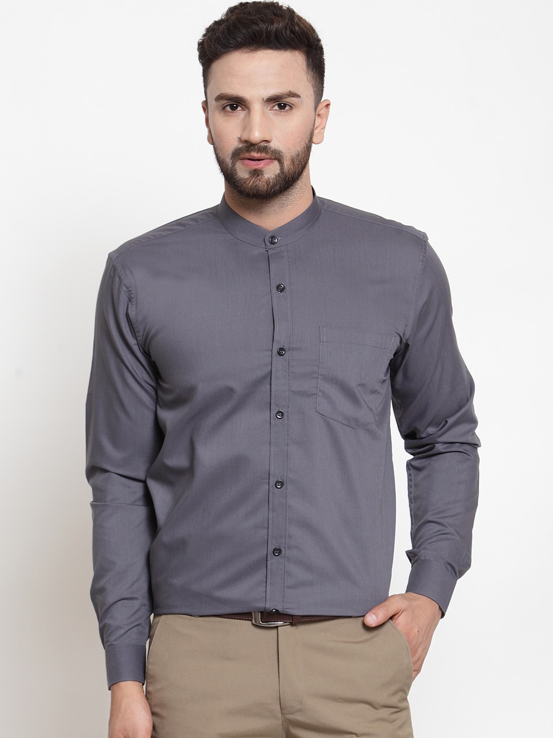 Buy JAINISH Men Grey Regular Fit Solid Formal Shirt - Shirts for Men ...
