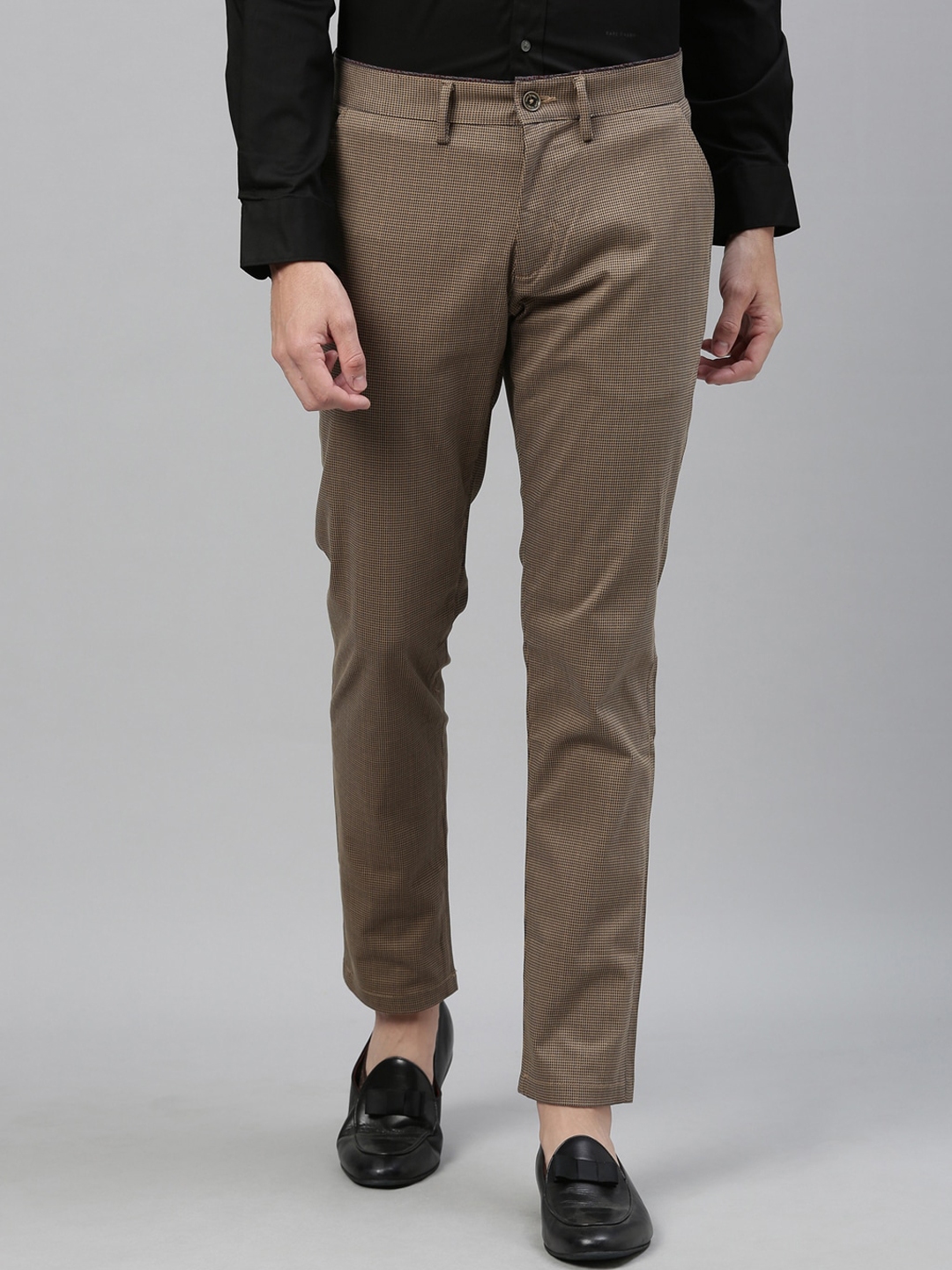 Buy RARE RABBIT Men Brown Regular Fit Self Design Trousers - Trousers ...