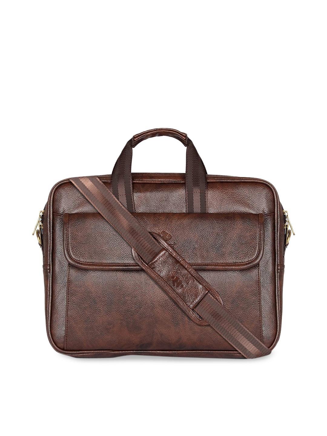 Buy THE CLOWNFISH Unisex Brown Textured Leather Laptop Bag Laptop Bag