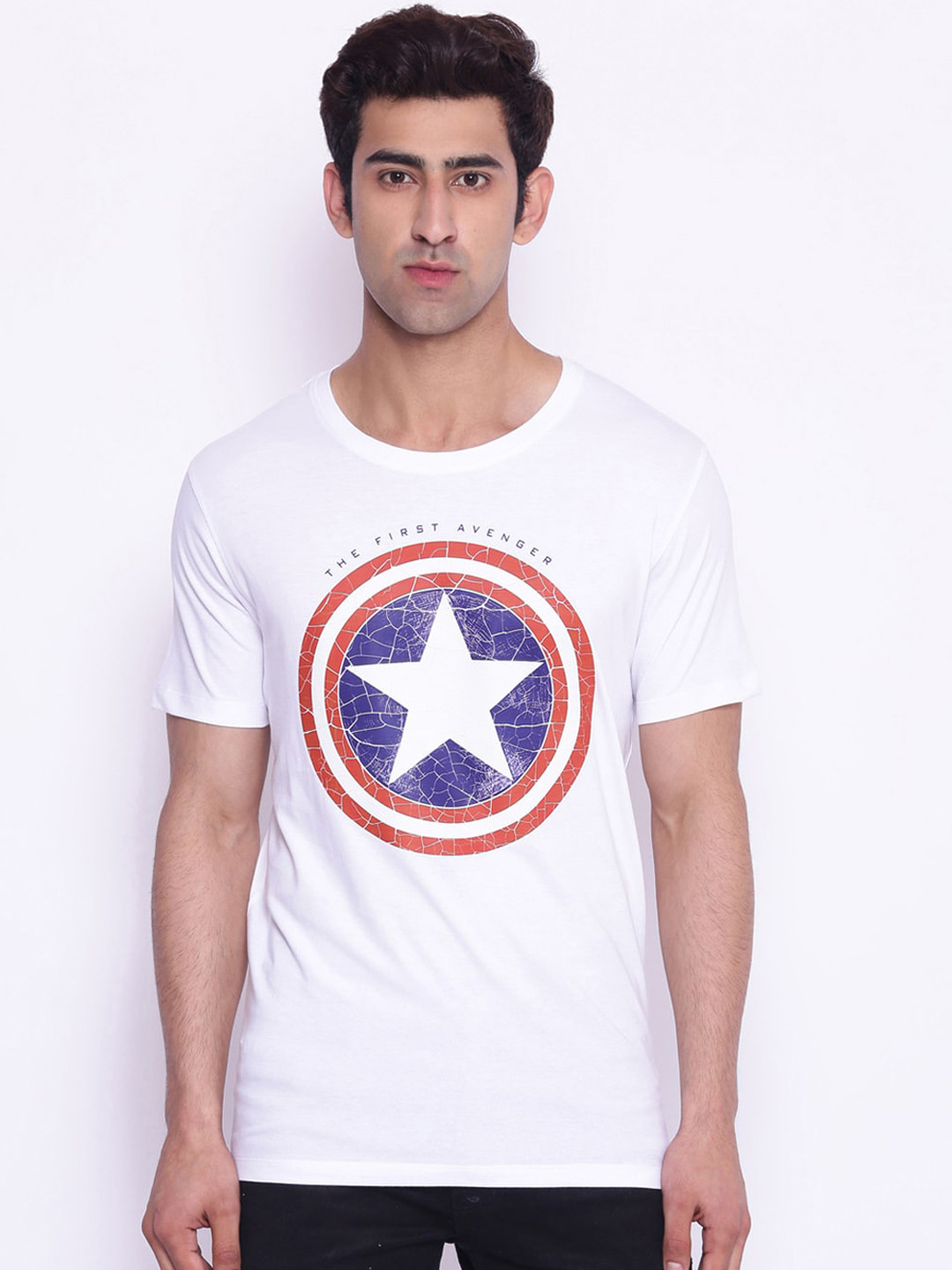 Buy Marvel Avengers Men White Captain America Printed Round Neck T Shirt - Tshirts for Men 