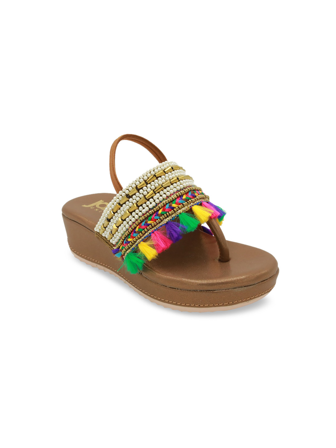 Buy Jazzy Juniors Girls Gold Toned & Off White Embellished Wedges