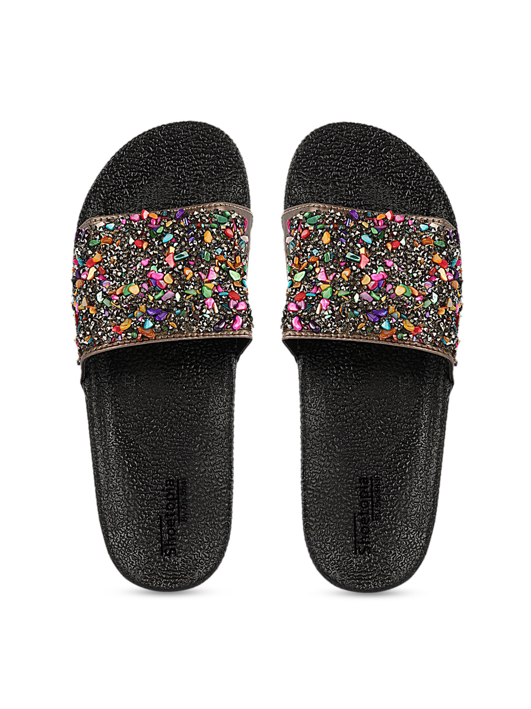 Buy Shoetopia Women Grey & Pink Embellished Sliders - Flip Flops for Women 13888512 | Myntra