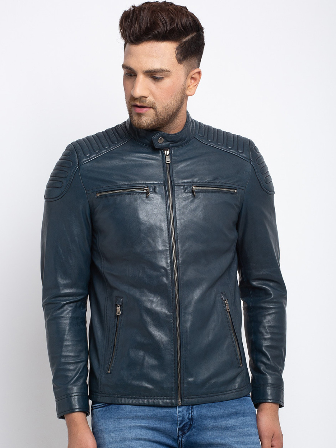 Buy Teakwood Leathers Men Blue Solid Lightweight Leather Jacket Jackets for Men 13899814 Myntra