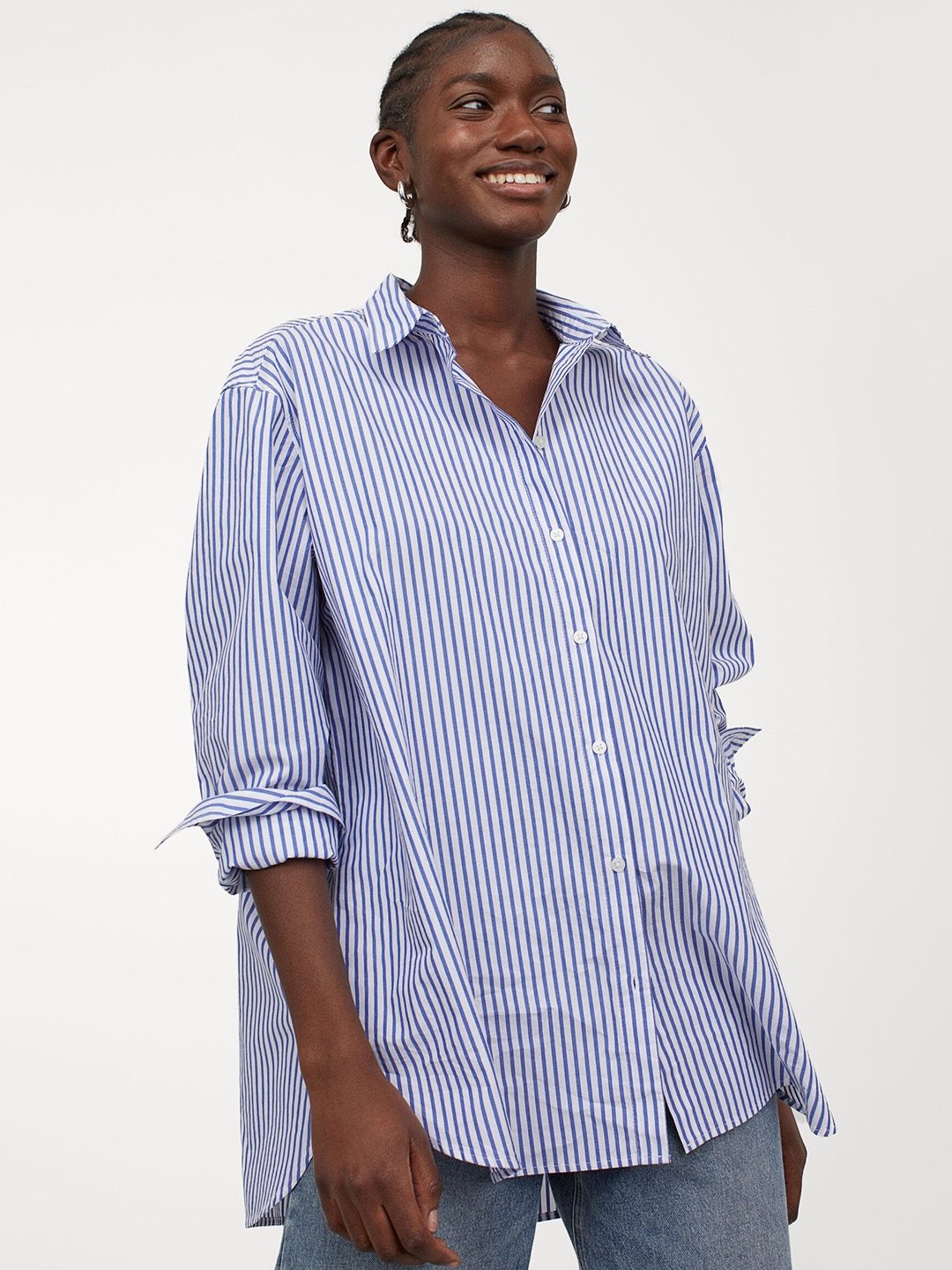 h&m blue and white striped pants