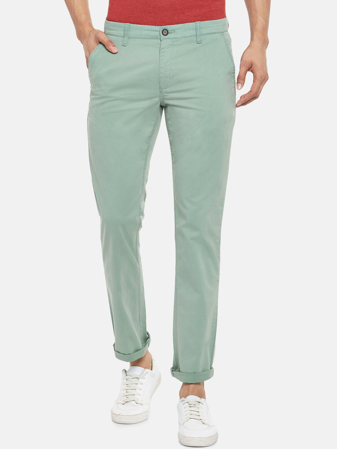 Buy BYFORD By Pantaloons Men Green Slim Fit Solid Chinos