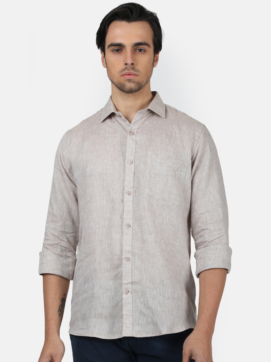 Buy Monte Carlo Men Brown Regular Fit Solid Linen Casual Shirt - Shirts ...