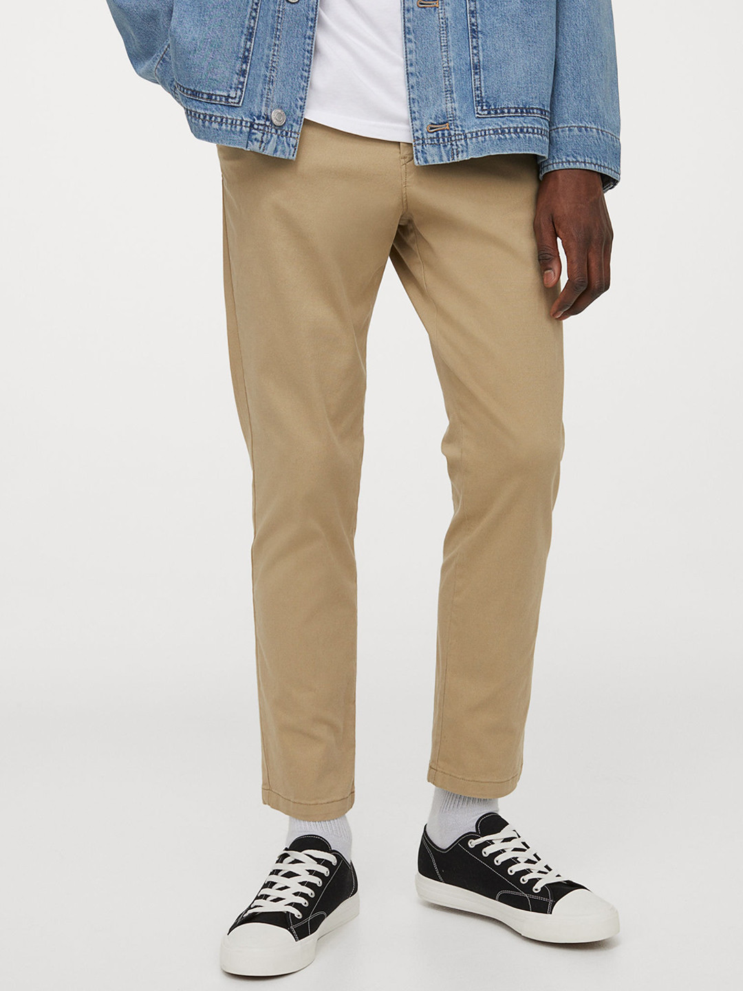 Buy H&M Men Beige Solid Cropped Chinos Slim Fit Trousers for Men