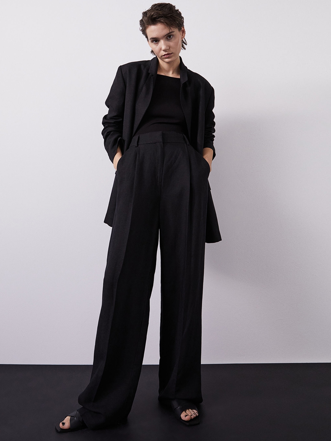 Buy H&M Woman Black CottonWide Trousers - Trousers for Women 13910910 ...