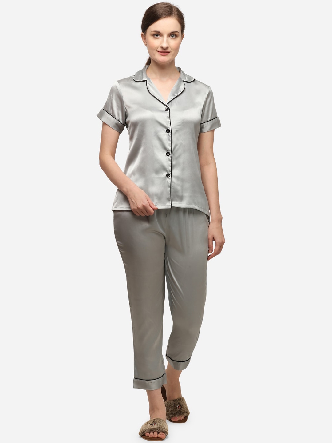 full sleeves satin night suit